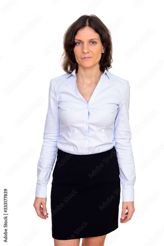 Studio shot of beautiful woman isolated against white background Studio shot of beautiful woman isolated against white background