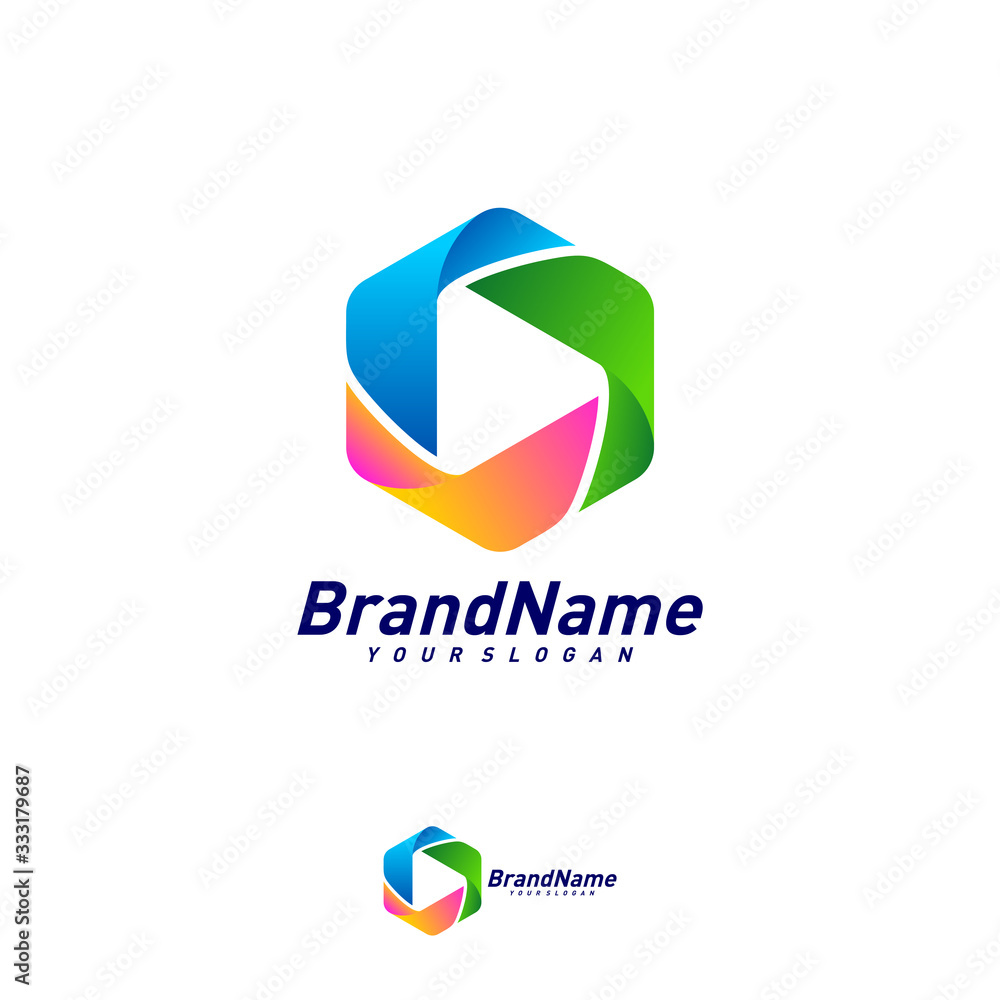 Hexagon Play Logo Design Template Vector. Creative Play logo concepts. Icon symbol Hexagon Play Logo Design Template Vector. Creative Play logo concepts. Icon symbol