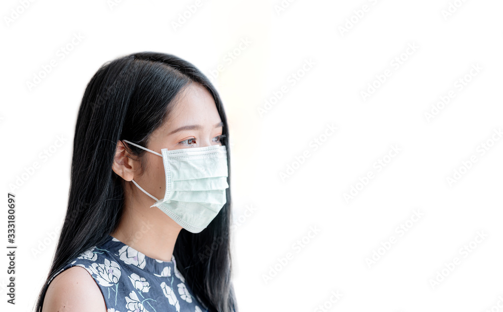 Young woman wearing protective mask insolated on white background. Young woman wearing protective mask insolated on white background.