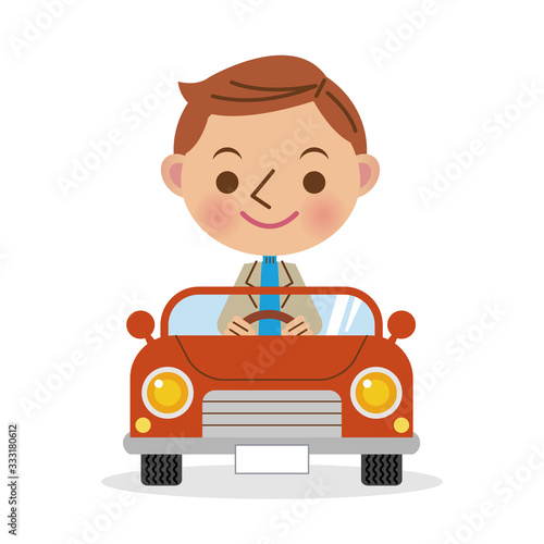 車に乗った笑顔の男性（デフォルメ）