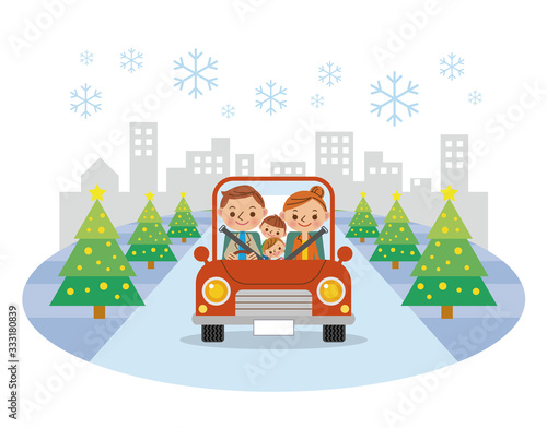 ドライブを楽しむ家族（年末・冬）