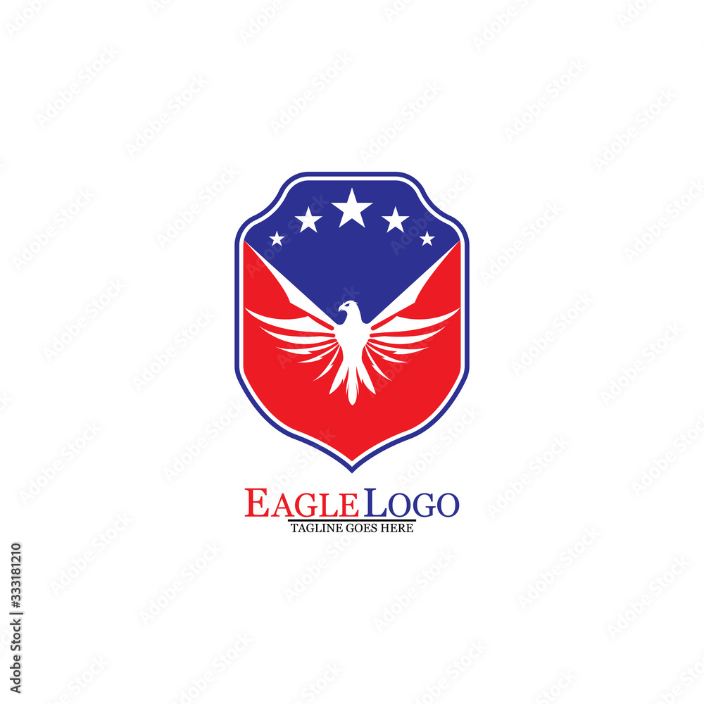 Eagle logo template design with a shield and stars. Vector illustration. Eagle logo template design with a shield and stars. Vector illustration.