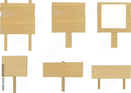 Vector illustration of various wooden standing signboards.