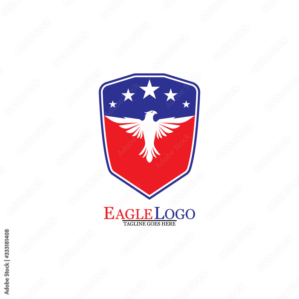 Eagle logo template design with a shield and stars. Vector illustration. Eagle logo template design with a shield and stars. Vector illustration.