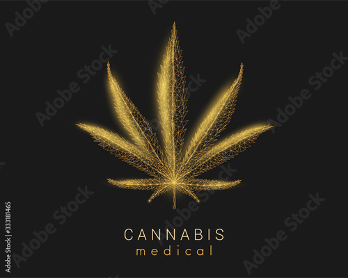 Medical cannabis. Marihuana leaf. Low poly style design.