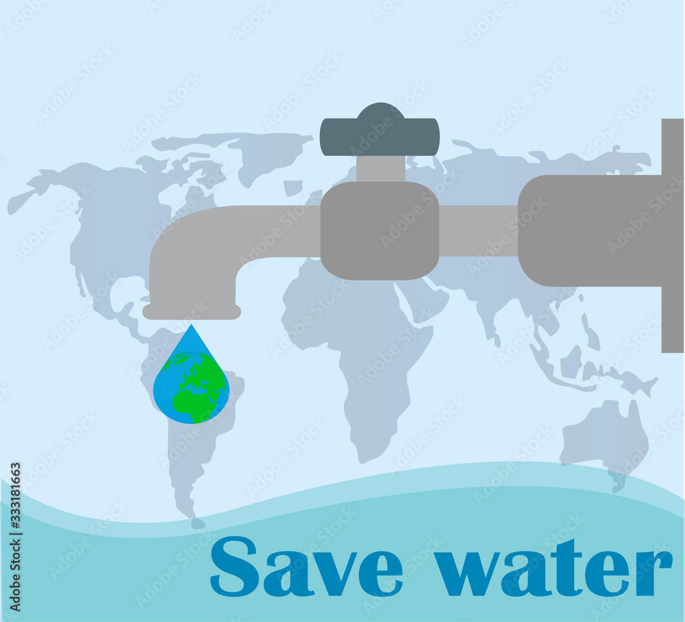 Water tap with water drops flat vector illustration. World Water Day ...
