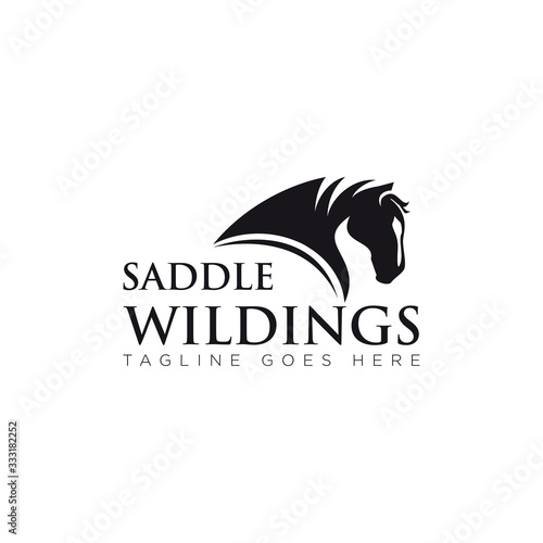 saddle wildings logo, with horse and logotype style vector
