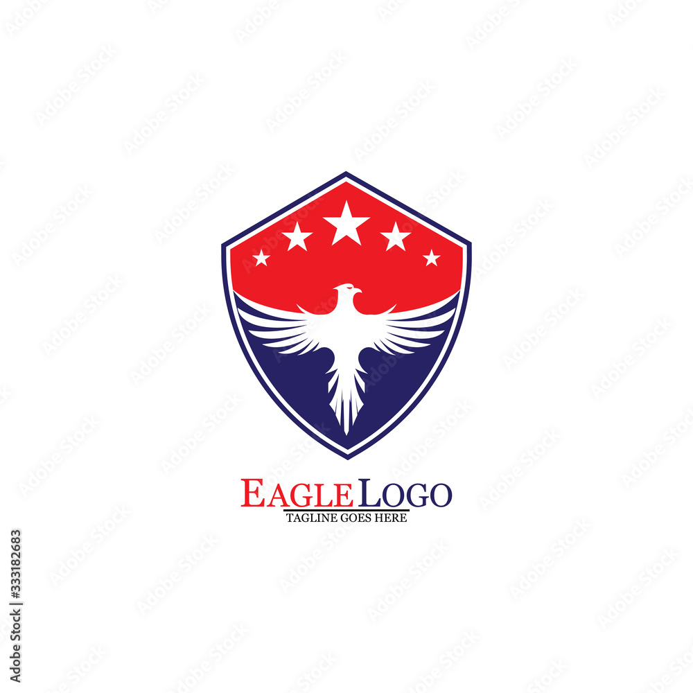 Eagle logo template design with a shield and stars. Vector illustration. Eagle logo template design with a shield and stars. Vector illustration.