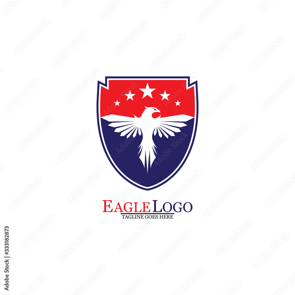 Eagle logo template design with a shield and stars. Vector illustration. Eagle logo template design with a shield and stars. Vector illustration.