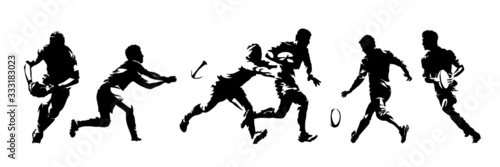 Rugby players  group of isolated vector silhouettes. Ink drawings. Team sport athletes