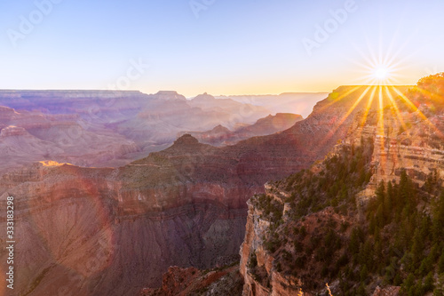 Beautiful view of the Grand Canyon in the light of the rising sun