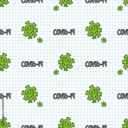 Picture of covid 19 seamless pattern background. Fight , defeat, beat viral spread quarantine of sars cov 2. Educational hand drawn graphic design. Safety caution awareness backdrop