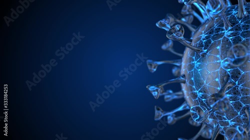 Microscope virus cell. Pandemic bacteria pathogen medical health risk, Corona COVID-19 Alert SOS, immunology, virology, epidemiology concept. 3D rendering looped animation.