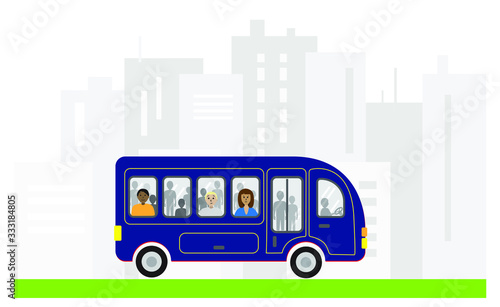 Avoid Public Transport concept. Crowded passenger bus. Man uses personal transport. City Bus, metro, subway. Flat vector Illustration isolated on white background.