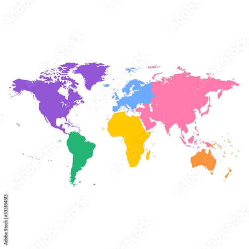 Fototapeta Naklejka Na Ścianę i Meble -  Color world map on white background. Vector illustration