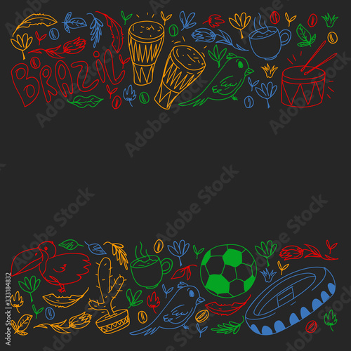 Rio de janeiro Brazil. Vector pattern with national symbols.