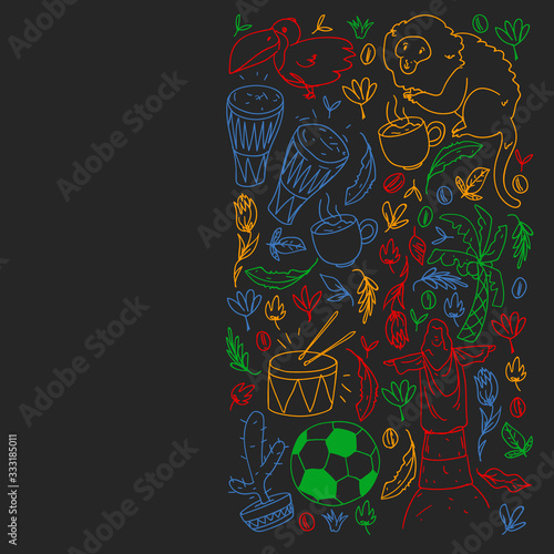 Rio de janeiro Brazil. Vector pattern with national symbols.