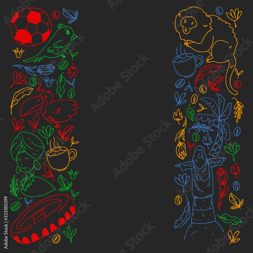 Rio de janeiro Brazil. Vector pattern with national symbols.