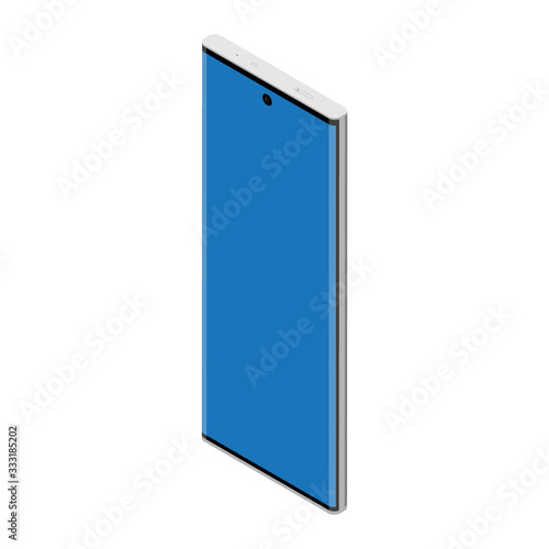 Realistic smartphone mockup. Cellphone frame with blank display isolated on white background isometric view