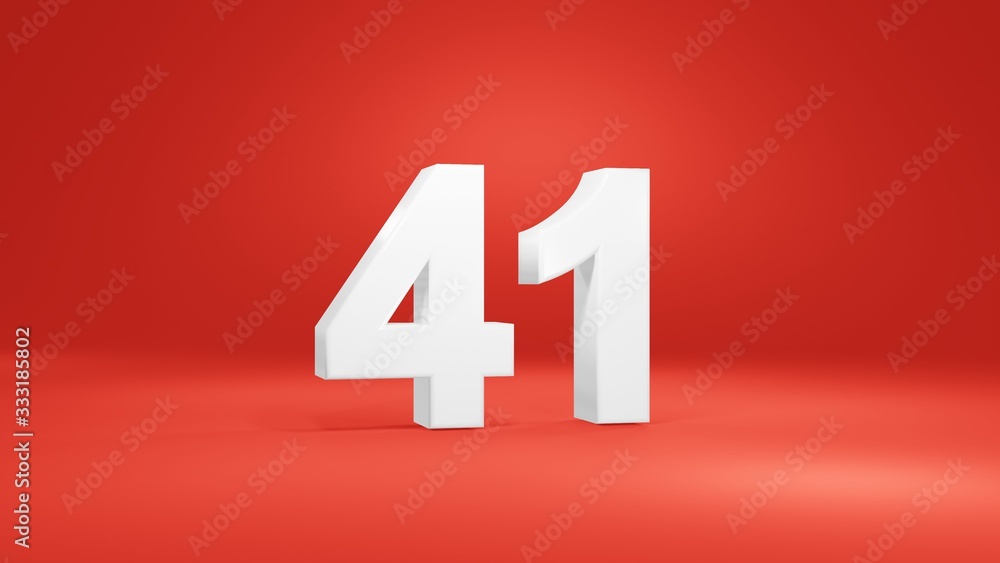 Number 41 in white on red background, isolated number 3d render Number 41 in white on red background, isolated number 3d render