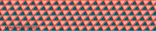  Seamless red grey vector geometric polygon border pattern. Mid century modern woven linen texture style banner background. Vintage 1950s warm color decorative edge. Geo abstract graphic ribbon trim