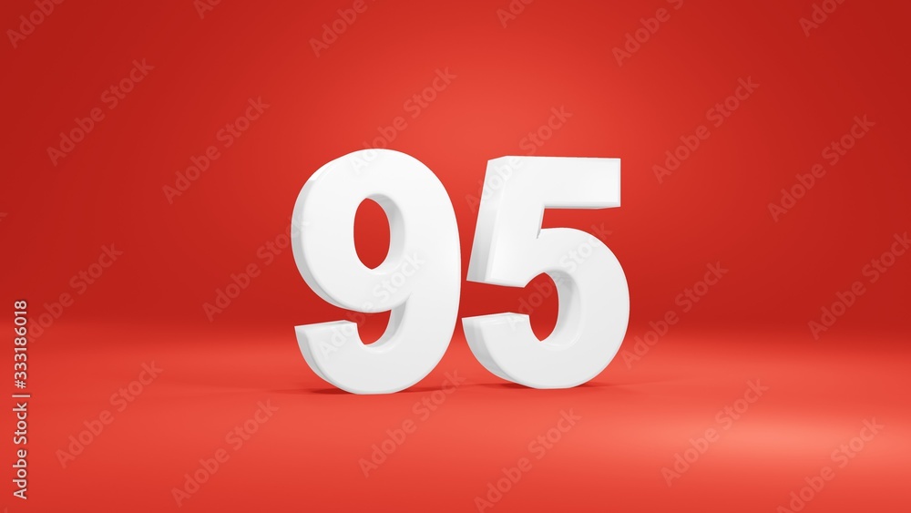 Number 95 in white on red background, isolated number 3d render Number 95 in white on red background, isolated number 3d render
