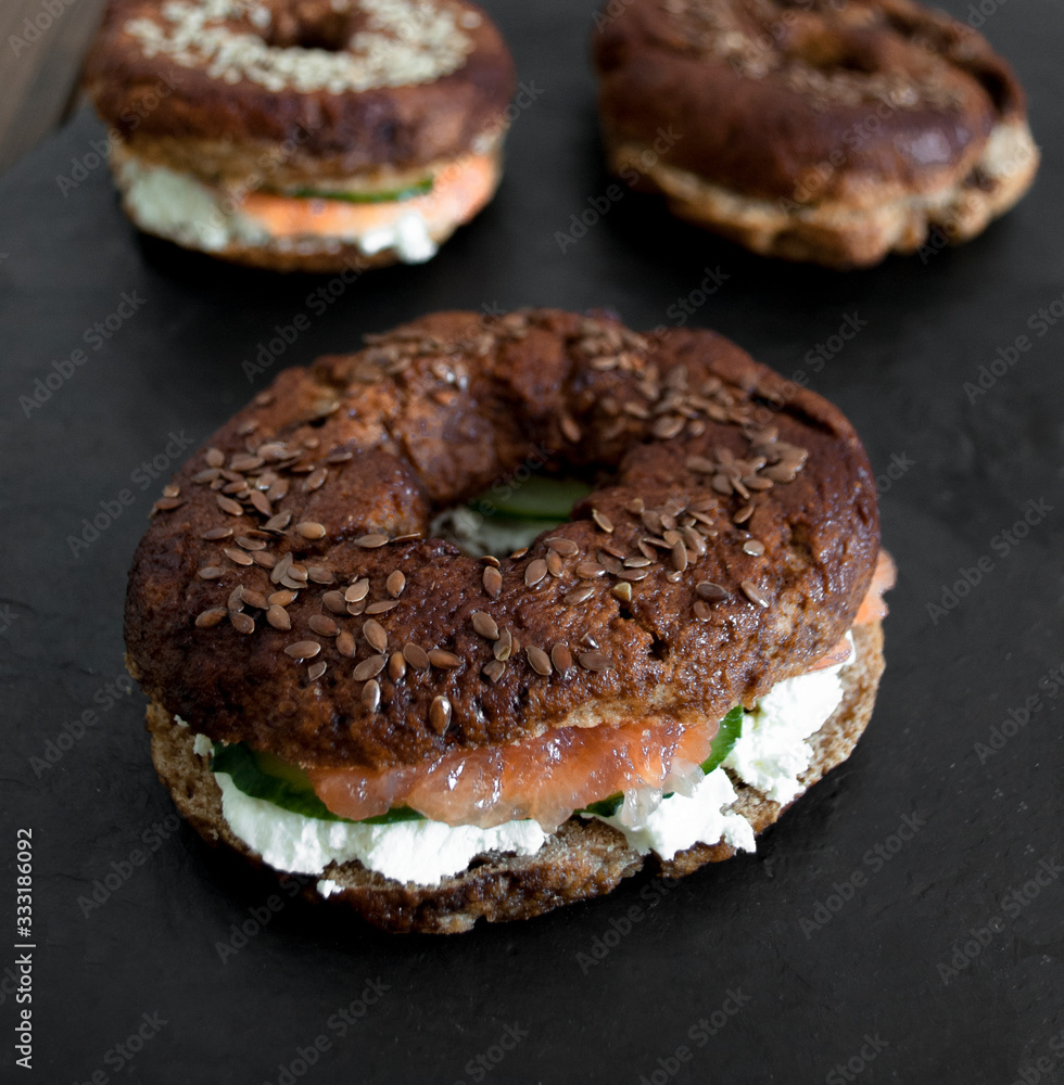 bagel with red fish and cucumber bagel with red fish and cucumber