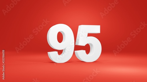 Number 95 in white on red background, isolated number 3d render