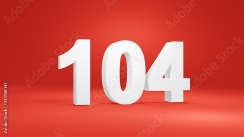Tableau sur toile Number 104 in white on red background, isolated number 3d render