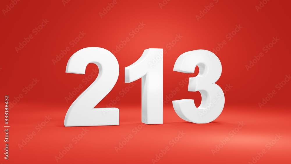 Number 213 in white on red background, isolated number 3d render Number 213 in white on red background, isolated number 3d render