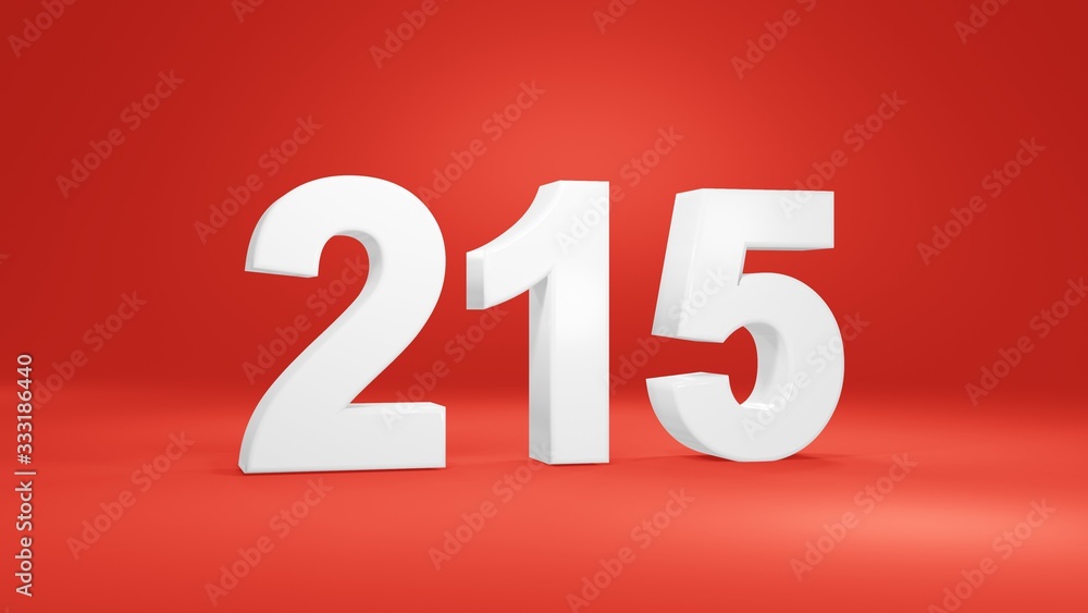 Number 215 in white on red background, isolated number 3d render Number 215 in white on red background, isolated number 3d render