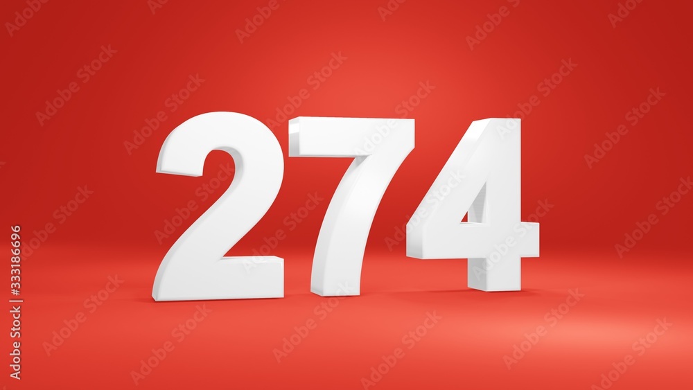 Number 274 in white on red background, isolated number 3d render Number 274 in white on red background, isolated number 3d render