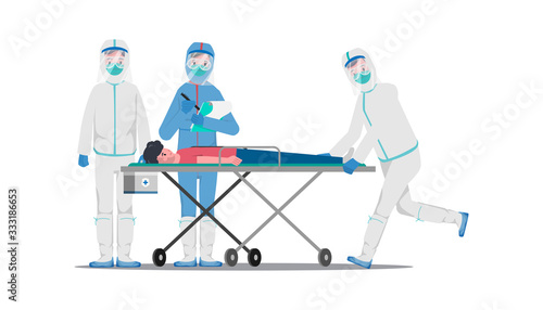 Doctors who saves patients from coronavirus outbreak.  Fight to COVID-19 concept. Save the doctor concept.