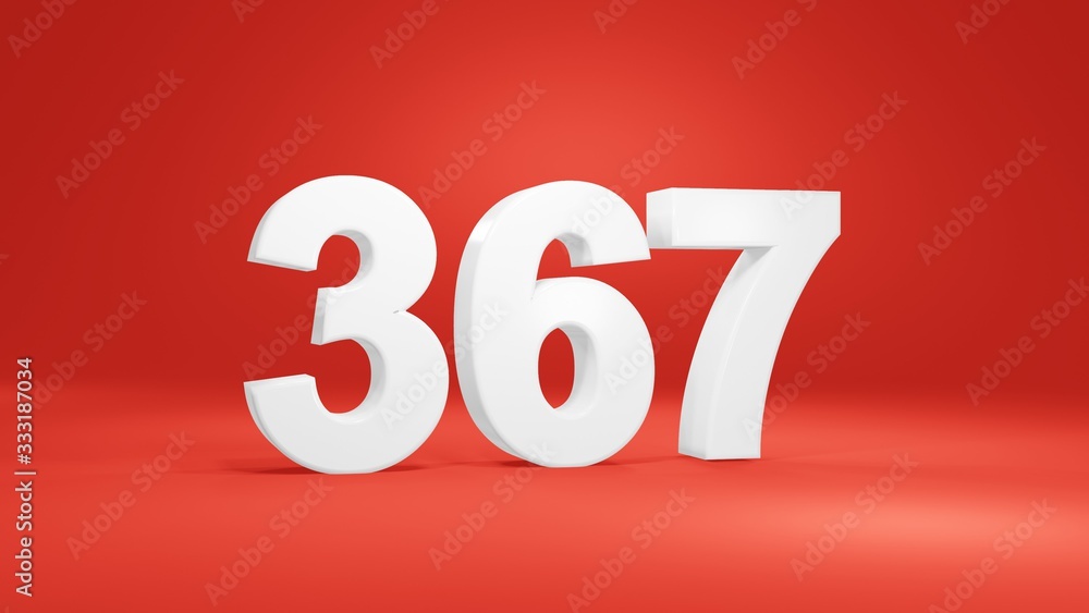 Number 367 in white on red background, isolated number 3d render Number 367 in white on red background, isolated number 3d render