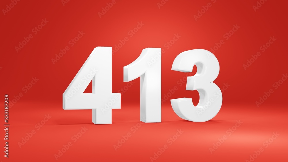 Number 413 in white on red background, isolated number 3d render Number 413 in white on red background, isolated number 3d render