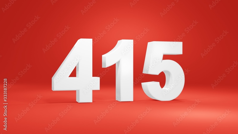 Number 415 in white on red background, isolated number 3d render Number 415 in white on red background, isolated number 3d render