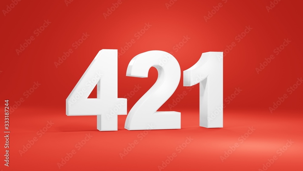 Number 421 in white on red background, isolated number 3d render Number 421 in white on red background, isolated number 3d render