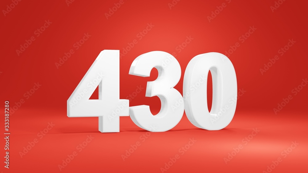 Number 430 in white on red background, isolated number 3d render Number 430 in white on red background, isolated number 3d render