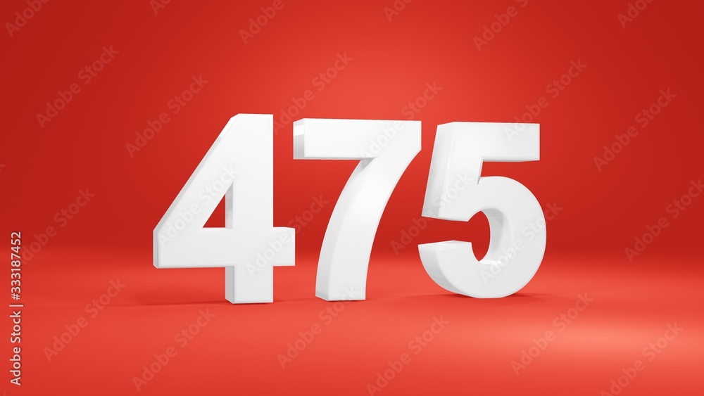 Number 475 in white on red background, isolated number 3d render Number 475 in white on red background, isolated number 3d render
