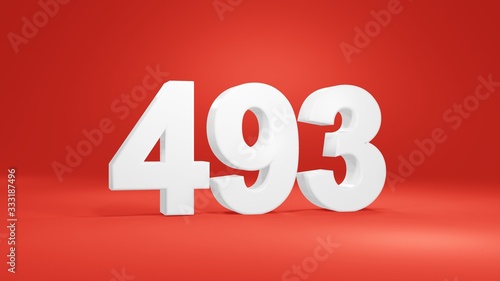 Number 493 in white on red background, isolated number 3d render