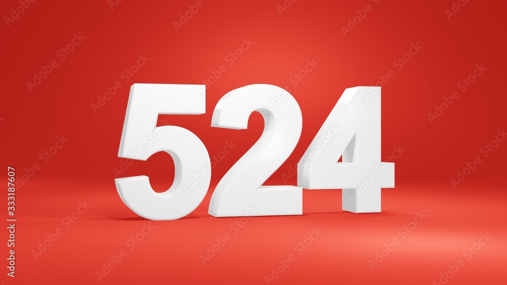 Number 524 in white on red background, isolated number 3d render Number 524 in white on red background, isolated number 3d render