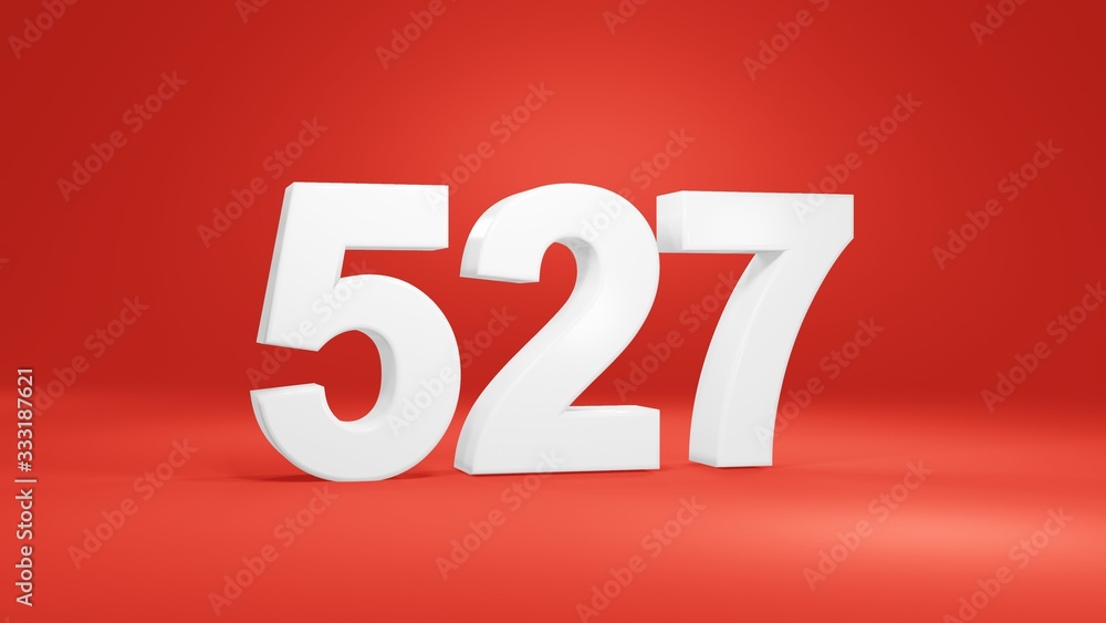 Number 527 in white on red background, isolated number 3d render Number 527 in white on red background, isolated number 3d render