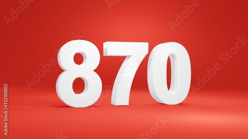 Number 870 in white on red background, isolated number 3d render