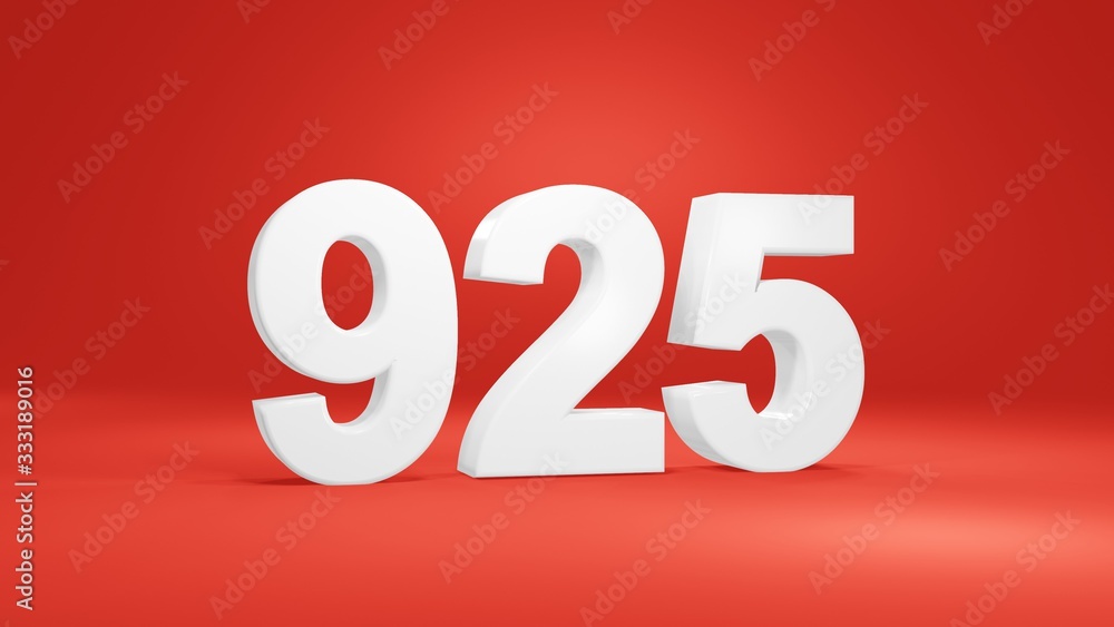 Number 925 in white on red background, isolated number 3d render Number 925 in white on red background, isolated number 3d render