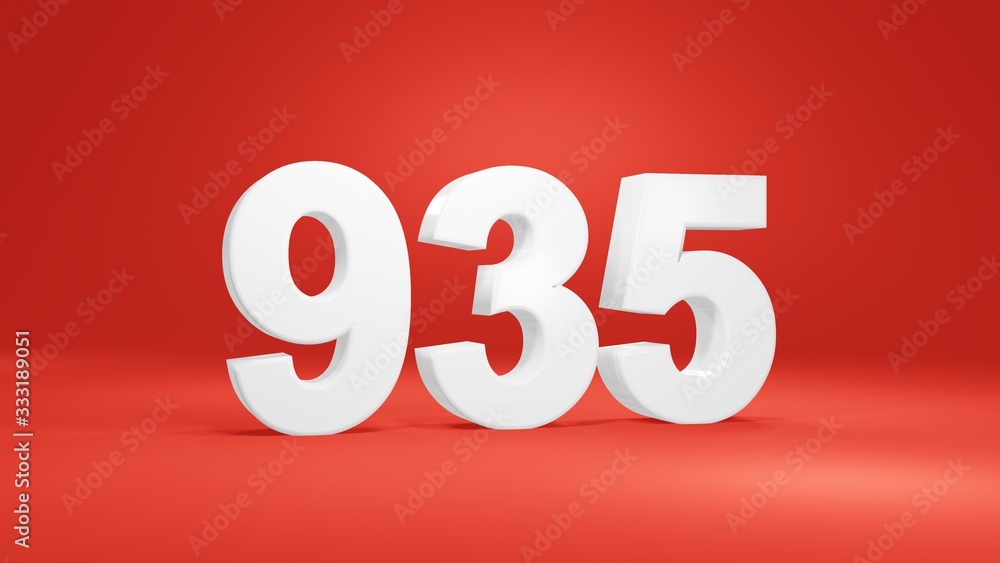 Number 935 in white on red background, isolated number 3d render Number 935 in white on red background, isolated number 3d render