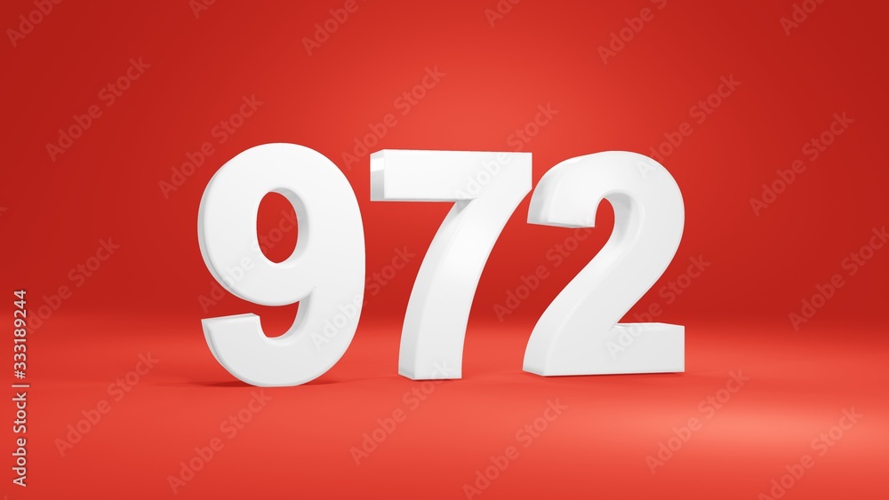Number 972 in white on red background, isolated number 3d render Number 972 in white on red background, isolated number 3d render