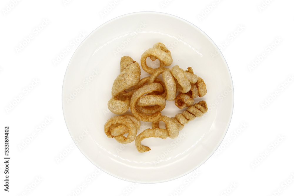 The Pork Snack on White Background. isolated on The White Background with Clipping Path.