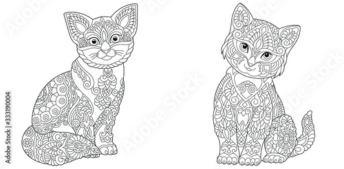 Coloring pages. Two cute cats. 