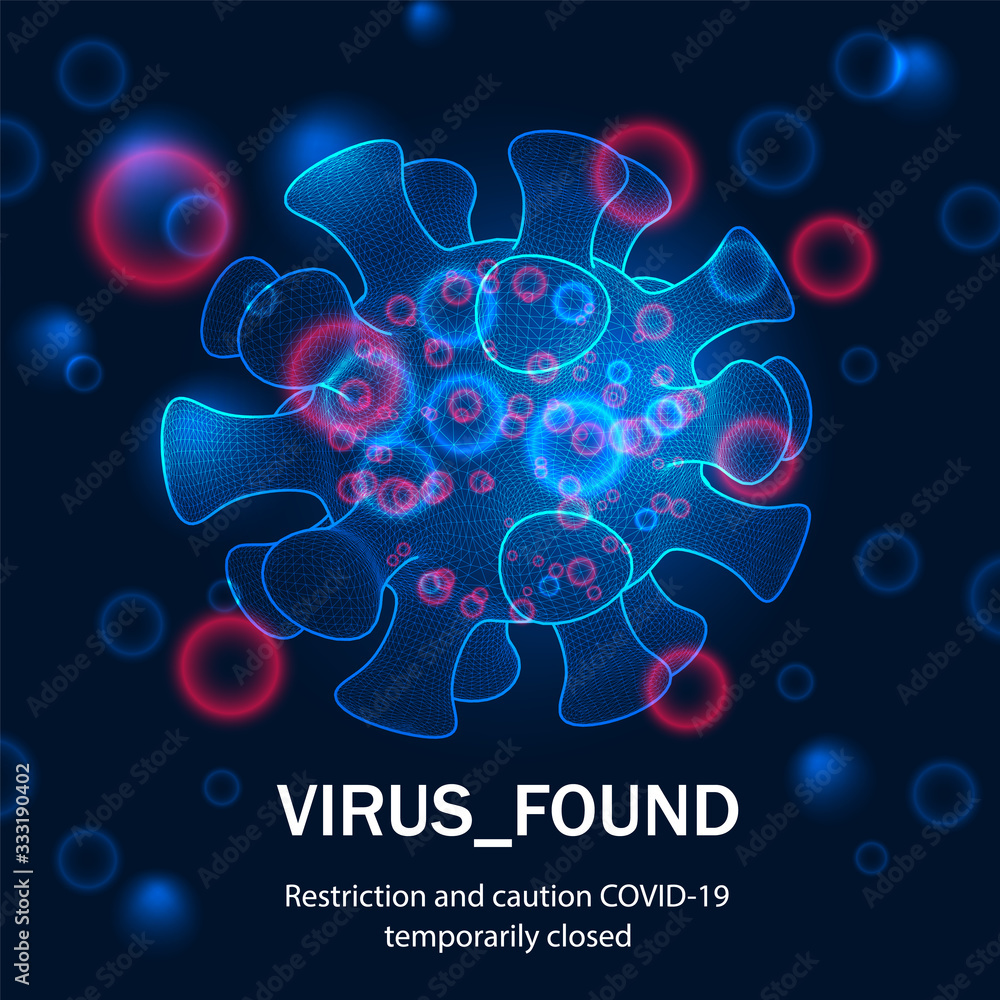 Virus close-up on a dark background. Security and threat detection concept. 3D models of coronavirus bacteria Virus close-up on a dark background. Security and threat detection concept. 3D models of coronavirus bacteria
