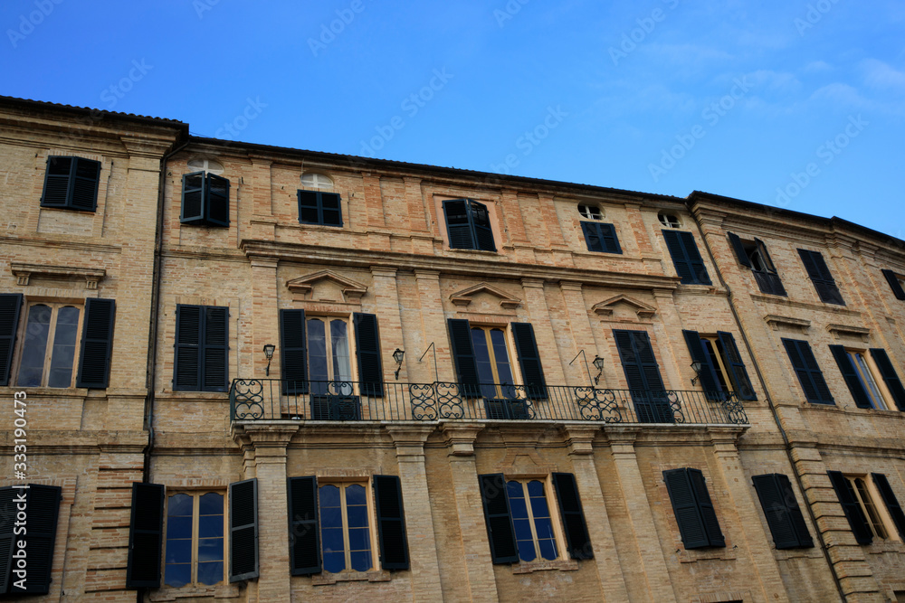 Recanati (MC), Italy - January 1, 2019: The home and birthplace of Count Giacomo Leopardi, Italian poet, essayist, and philologist, in  Recanati village,  Recanati, Macerata, Marche, Italy